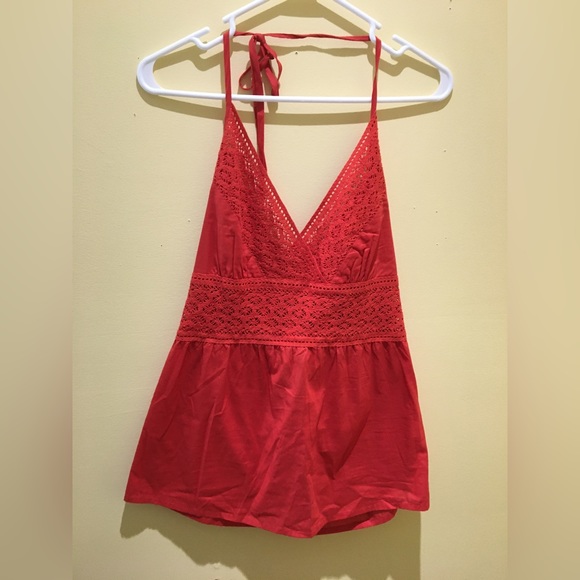 H&M 90’s Red Halter Lace Blouse - Picture 1 of 5